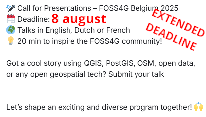 The Call for Presentations at FOSS4G Belgium. Deadline extended.