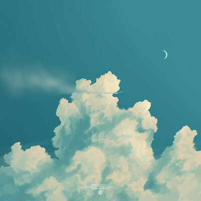 drawing of an aircraft piercing through the clouds