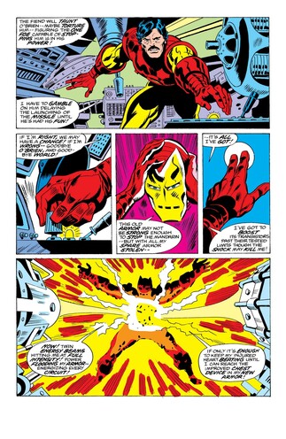 another page, tony stark is in his suit, running to get his helmet and put it on, in the last panel a figure is being blasted with energy with energy cannons