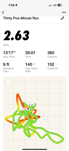 Day 4 Week 4 of 10k training. Ran 2.63 miles. 35 minutes