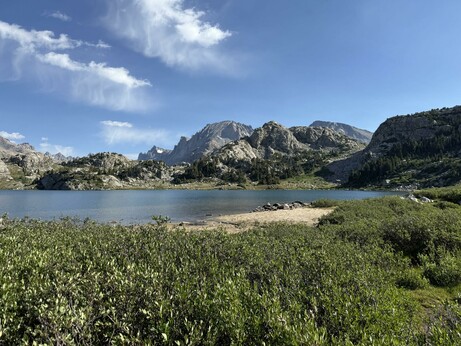 Island Lake near our campsite. The lake has a small stretch of sandy beach!
