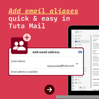Add email aliases quick & easy in Tuta Mail