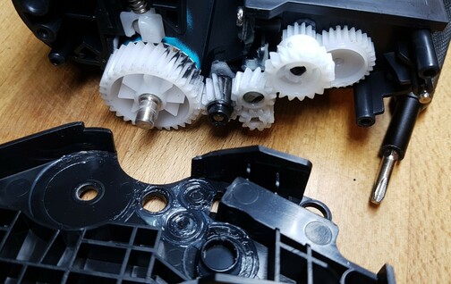 right next to the big gear, a small one broke - made a terrible noise