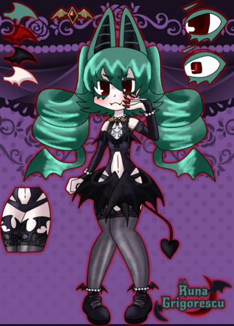 Reference sheet for my OC, Runa Grigorescu. Particularly her lingerie outfit.