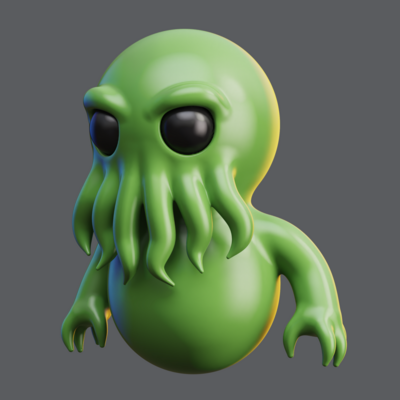 Work in progress of a cute Green baby Cthulhu character in the SDF Modeler 3D editor.