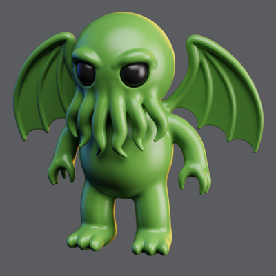 Work in progress of a cute Green baby Cthulhu character in the SDF Modeler 3D editor.