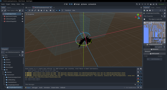 Godot editor showing a mass of black triangle instead of the model THAT IS SUPPOSED TO BE THERE