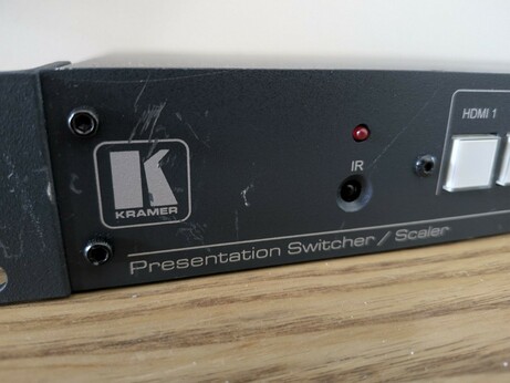 A close up of the Kramer K logo on one side of the unit.