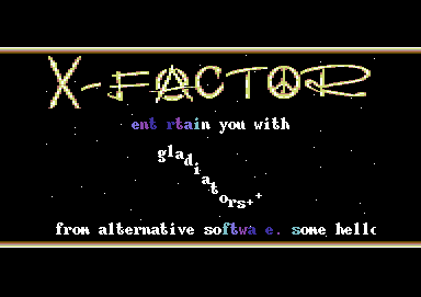 Screenshot of "Gladiators" - Crack: X-Factor - Trainer: +2 - Published by Alternative Software on Commodore 64 (1993)