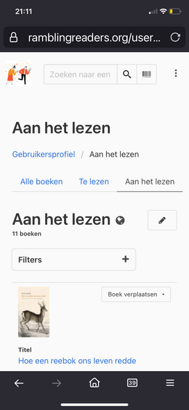 Een screenshot met hoort bovenaan “aan het lezen”