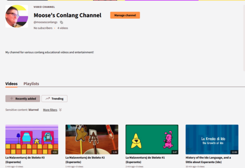 A screenshot of the peertube channel with some videos uploaded, like Steleto.