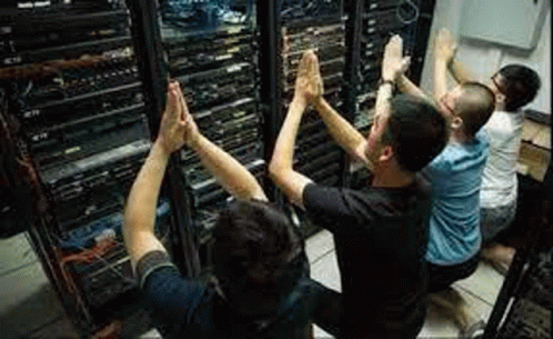 A bunch of people praying to servers
