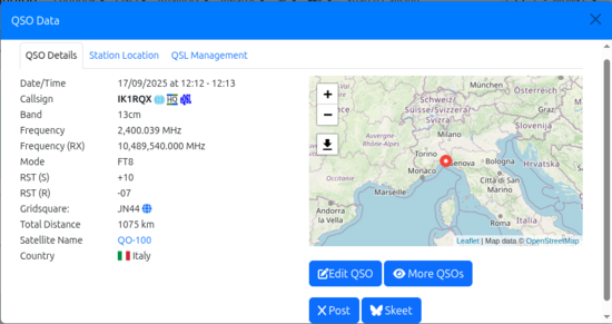 QSO details in Cloudlog, showing the same details as those in wsjtx Save QSO modal.