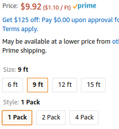 9 Foot extension cord 1 pack: $9.92