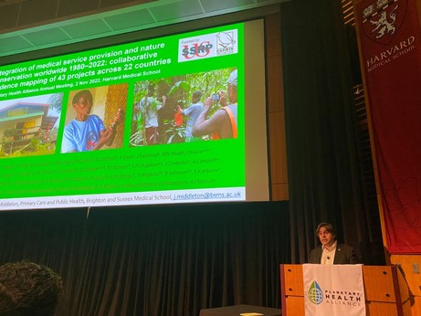 Me giving a talk at Harvard Medical School on integrating biodiversity conservation and medical provision. 