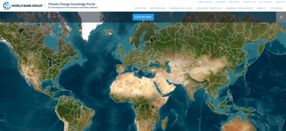 A world map with watershed areas shown by white borders.