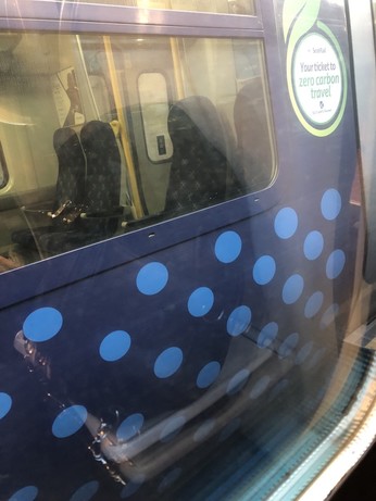 Train carriage photo taken through the window 