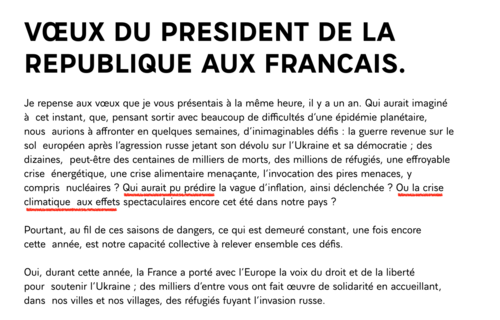 This is an excerpt of French president discourse for the New Year 