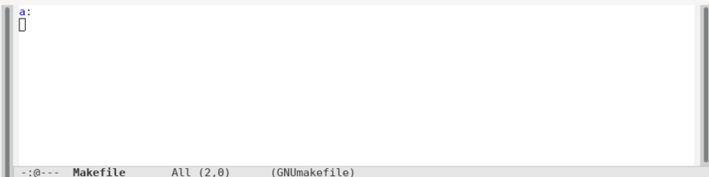 A Makefile with a single rule named `a:`