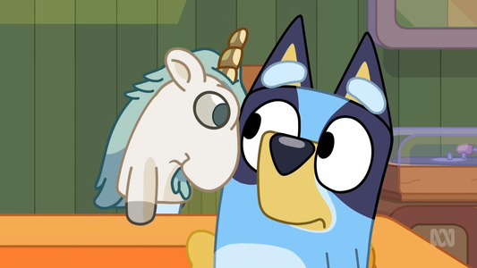 Unicorse pushed real close to Bluey, eyeing her up, in the scene where Unicorse responds to "What's your favorite food?" with "Children."