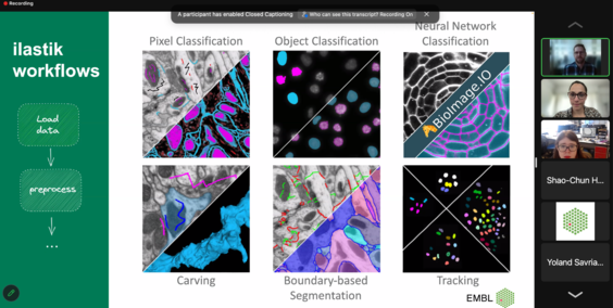 Ilastik workflows: Load data -> preprocess...
The image shows examples of pixel classification, object classification, neural network classification, carving, boundary-based segmentation and tracking