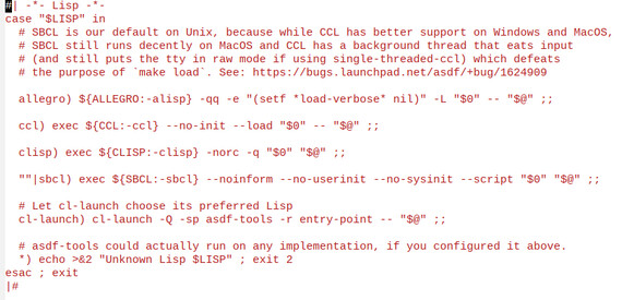 A very long, multi-line shebang for scripts that use a Lisp implementation to interpret them.