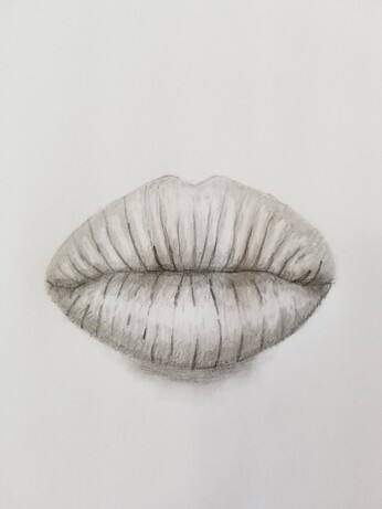 Pencil drawing of puckered lips.