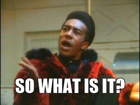 Danny John Jules as Cat from Red Dwarf, "White Hole". With caption "So what is it?"
