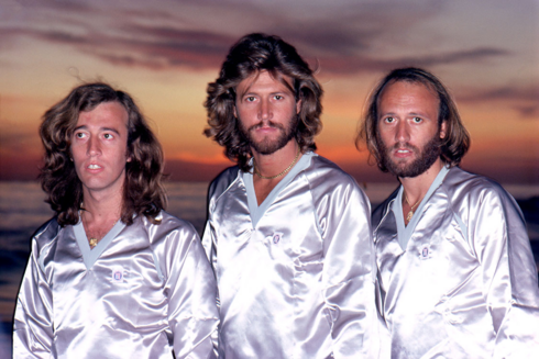The Bee Gees, wearing white ... well, maybe it's satin?