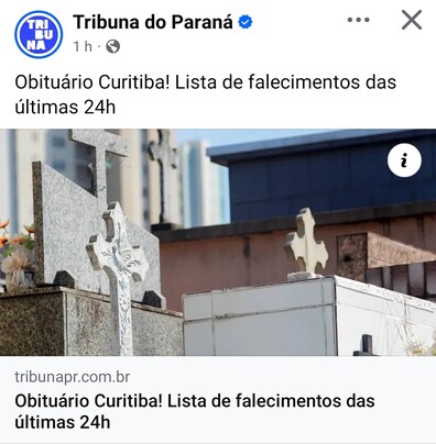 Na foto o obituário da cidade é descrito com exclamaçao